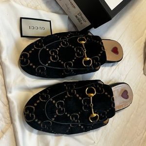 Gucci Princetown blue velvet gg logo size 38.5